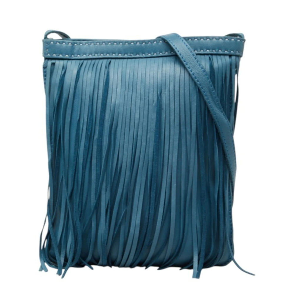 Hermes Toudou Fringe Shoulder Bag, Blue Leather, Women's